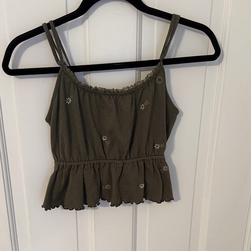 American Eagle Outfitters Olive Camisole with Embroidery